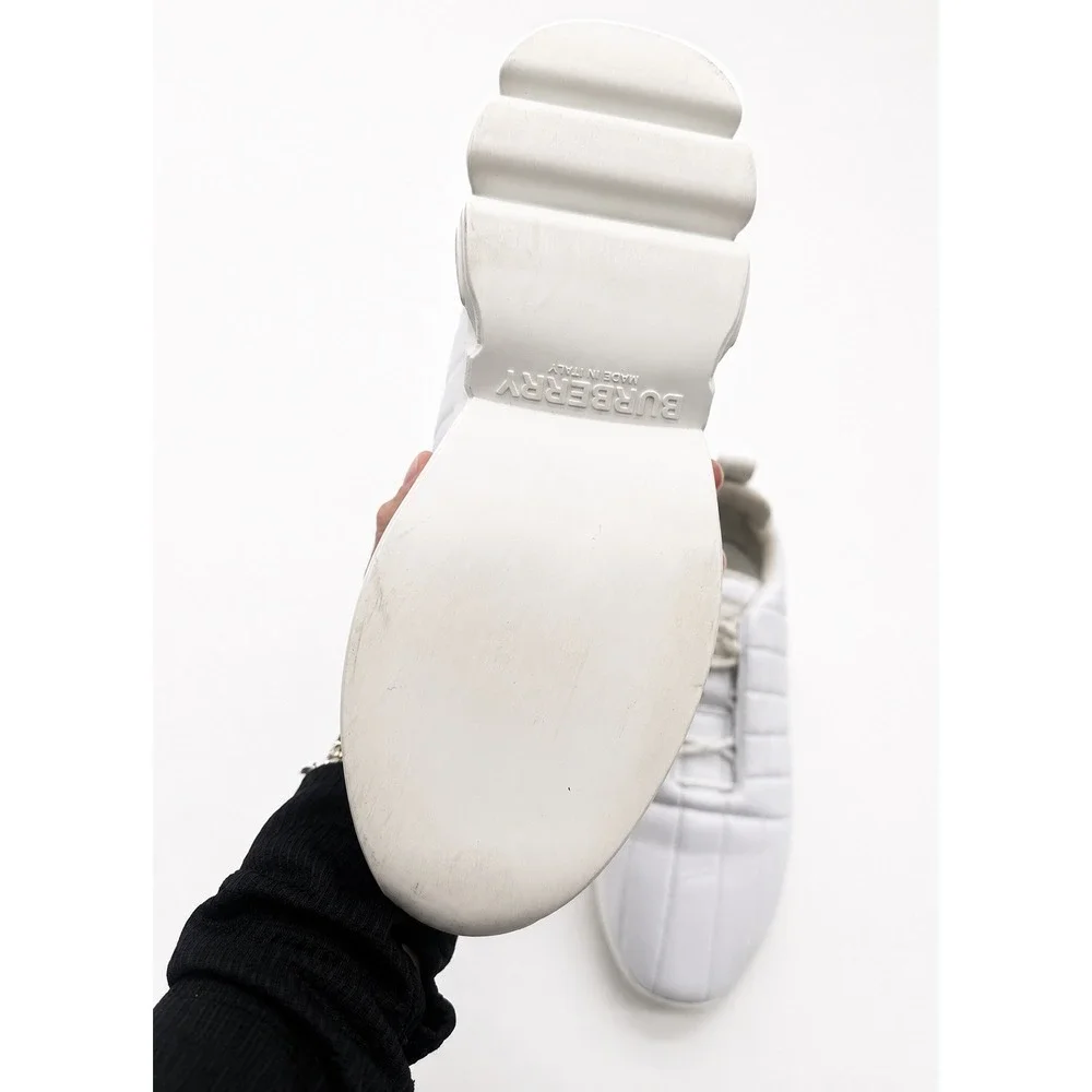 BURBERRY‎ White Women's QuiltedCheck Leather Low Top Sneakers 37.5 US 7.5
